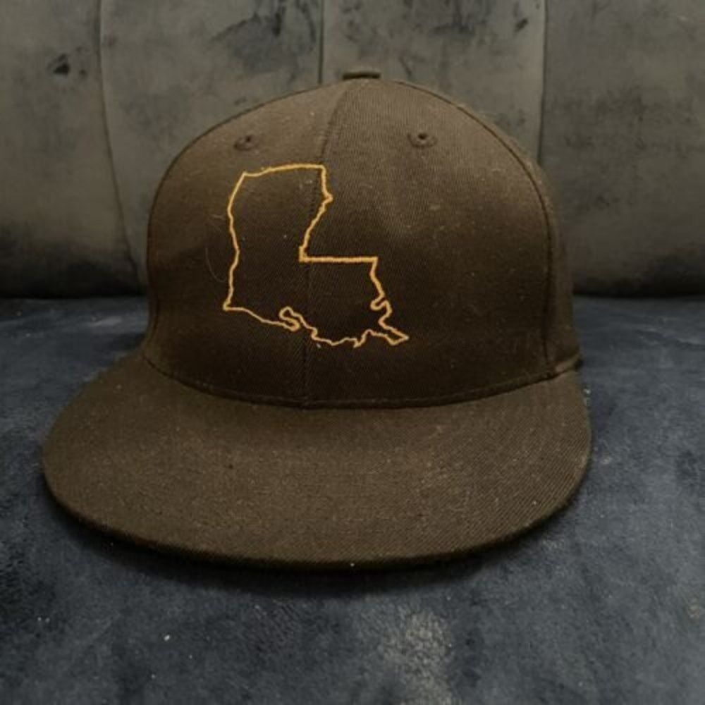 504 New Orleans Louisiana Cap Hat FlexFit Black Gold Embroidered 6 3/4 - 7 1/4